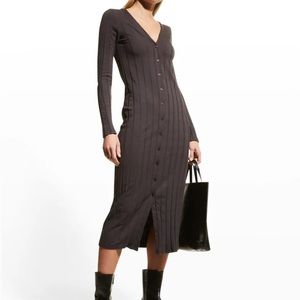 Genuine Monrow Flat Rib Midi Cardigan Dress - button dress, ribbed, medium gray